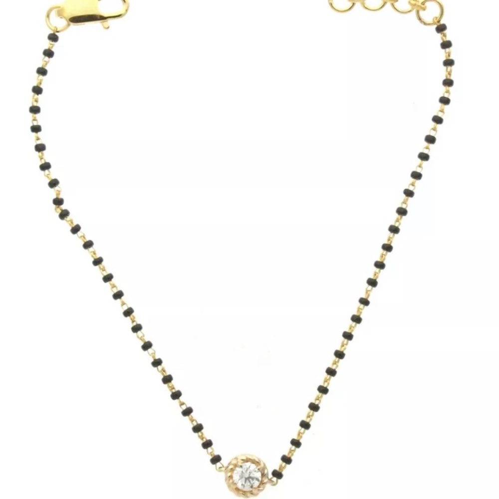 18K Y/G Diamond Black Bead Solitaire Bracelet 0.24